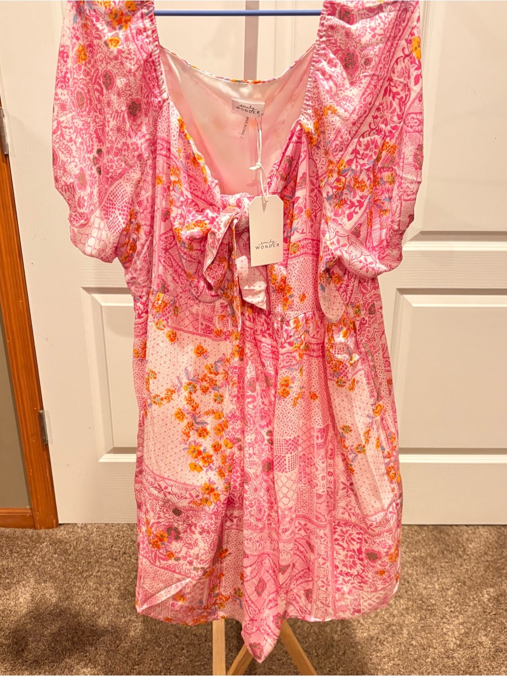 Emily Wonder Pink Floral Paisley Boho Midi Dress 1X NWT Lined.
